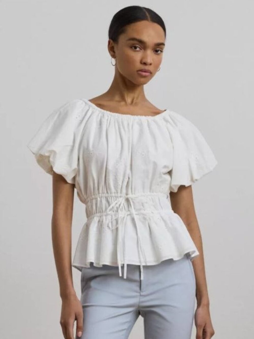 $185 Lauren Ralph Lauren Eyelet Cotton Voile Peplum Blouse Size 18